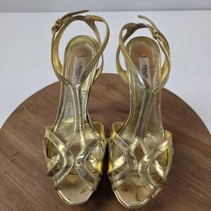 Prada Sandals Shoes Womens US 5.5 - 6 EU 36 Gold Leather Platform Stiletto Heels